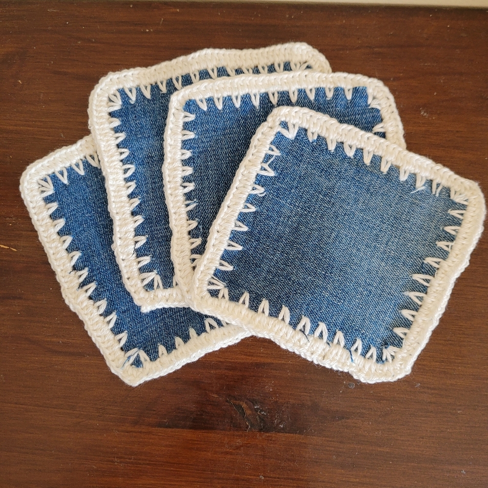 Coasters Denim Jean Upcycle Recycle Coasters Set of 4 Crochet Handmade